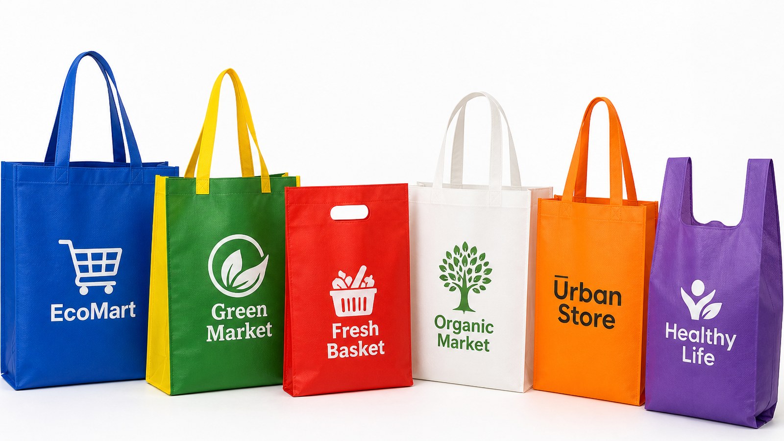 Colorful retail shopping bags for multiple brands